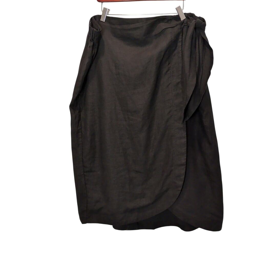 NWT Talbots Women's Plus Sz 18W Black 100% Linen Wrap Skirt Tulip Hem Pull On